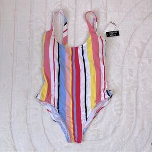 Bar III Stripe High Leg Cheeky One Piece Swimsuit NWT Minor Flaw Sz L